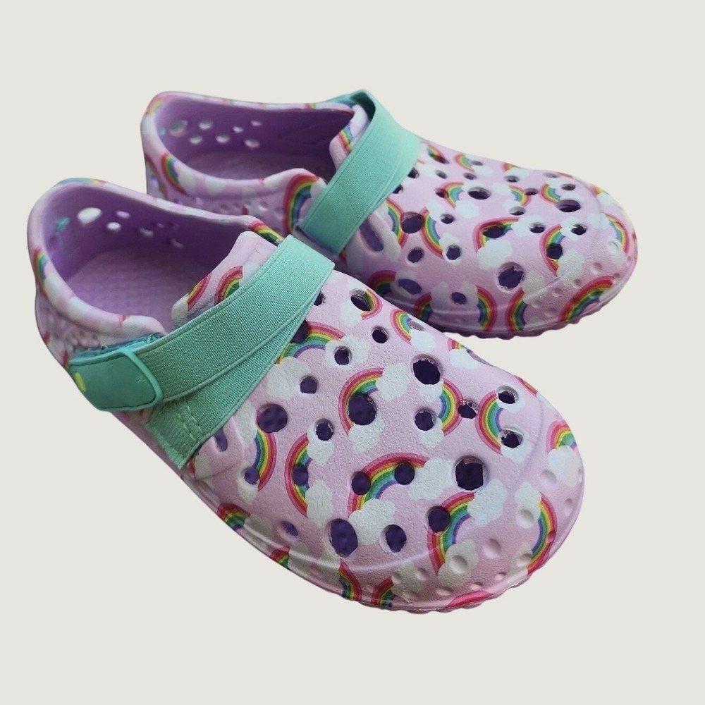 Western Chief Kids Rainbow Cloud Water Shoes Purple EVA Clogs Hook Loop Strap